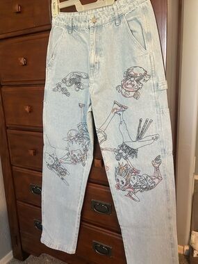 Light wash One Piece Anime jeans